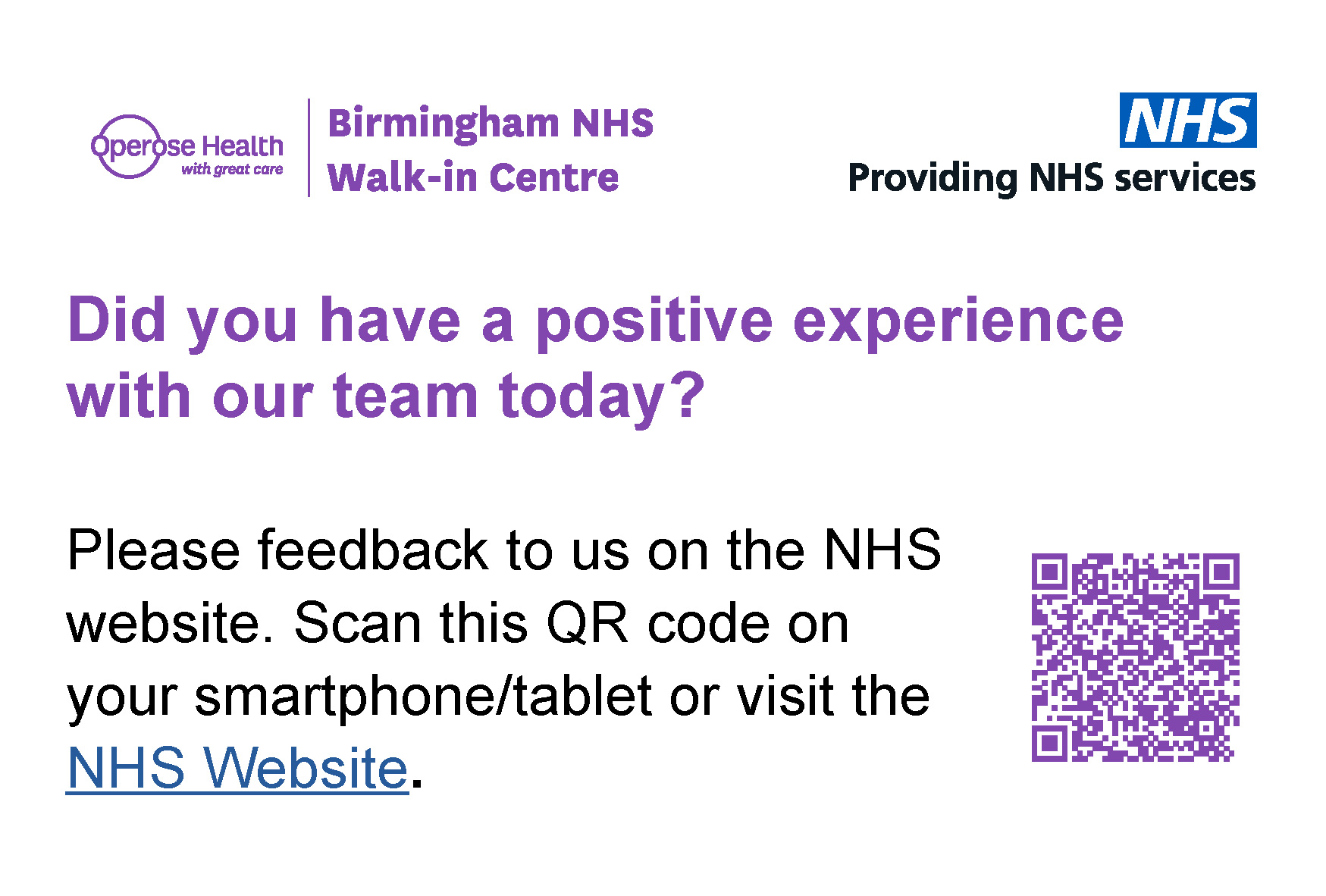 Banner - Did you have a positive experience with our team today? Leave us a review on the NHS website.